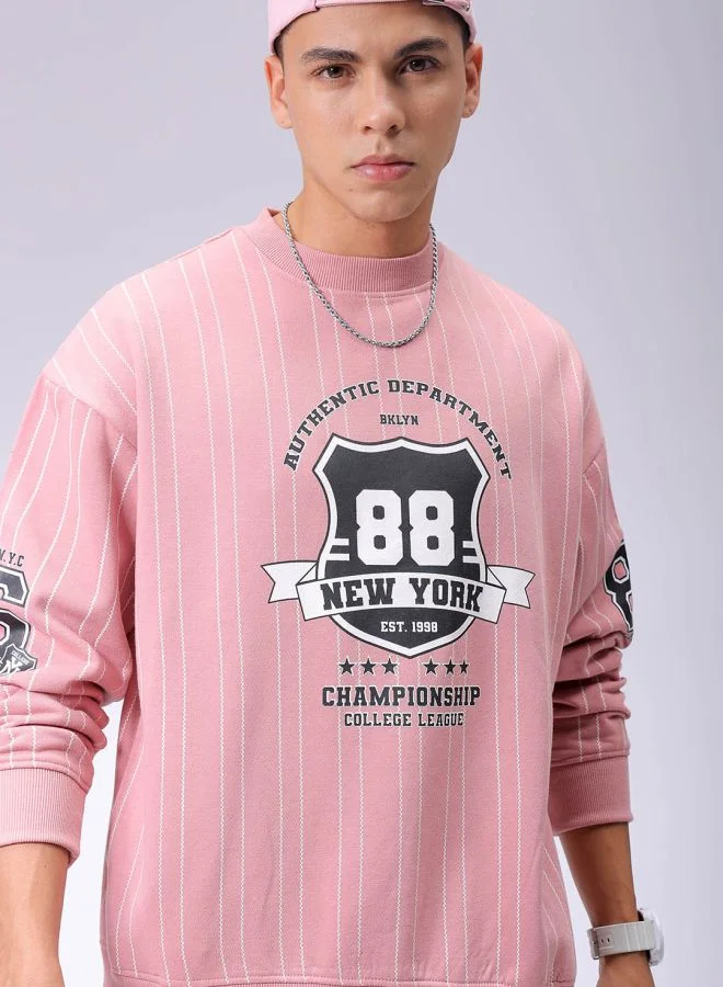 The Indian Garage Co Men Relaxed Fit Striped Crew Neck Overhead Sweatshirt