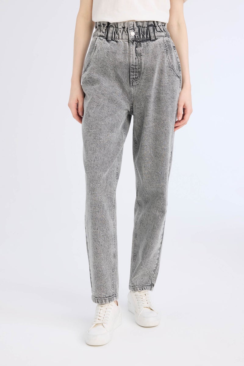 DeFacto Grey Woman Paperbag Fit Jean Trousers Casual - Image 1