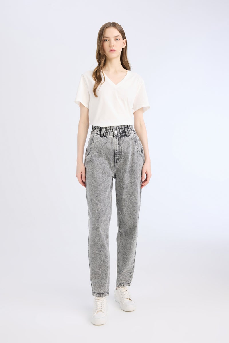 DeFacto Grey Woman Paperbag Fit Jean Trousers Casual - Image 4