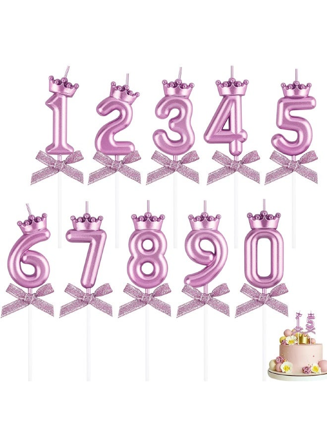 10 PCS Birthday Number Candles, Bow and Crown Number 0-9 Glitter Birthday Candles, Happy Birthday Party Cake Topper Decoration Gifts, Party Decorations for Men Women Wedding, Anniversary Indoor Use, Rose Gold - Image 1