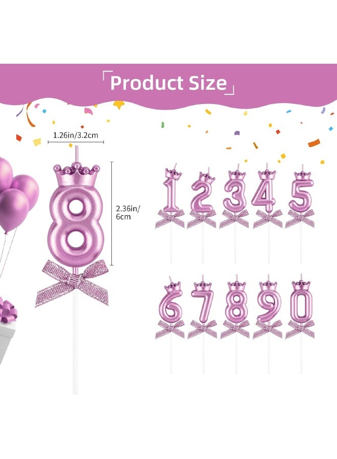 10 PCS Birthday Number Candles, Bow and Crown Number 0-9 Glitter Birthday Candles, Happy Birthday Party Cake Topper Decoration Gifts, Party Decorations for Men Women Wedding, Anniversary Indoor Use, Rose Gold - Image 2