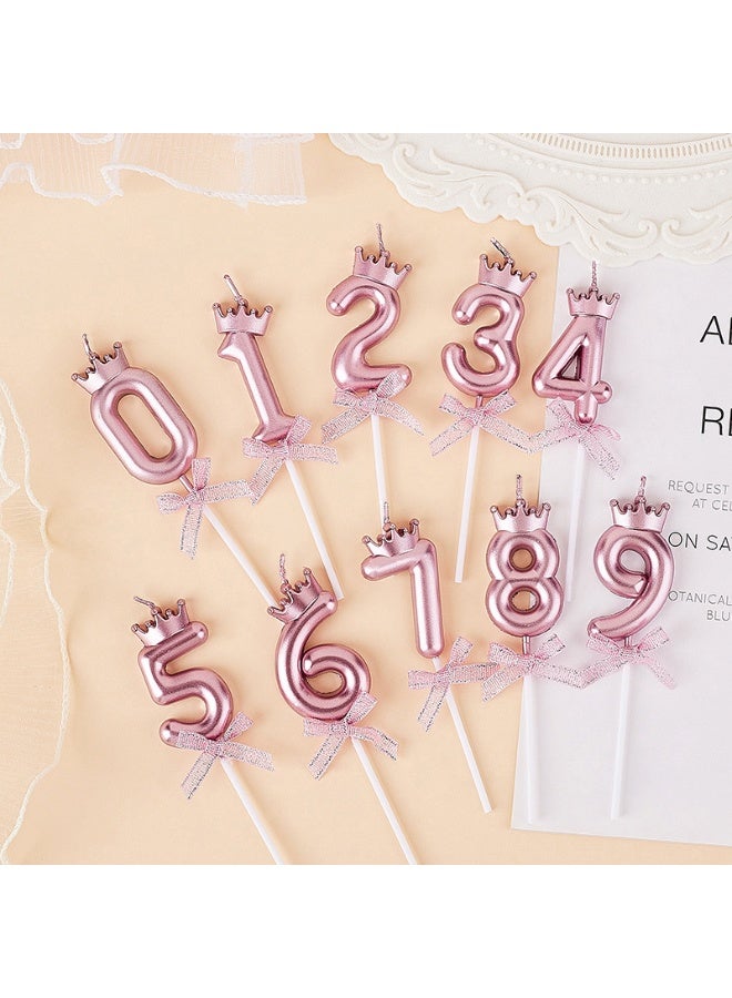 10 PCS Birthday Number Candles, Bow and Crown Number 0-9 Glitter Birthday Candles, Happy Birthday Party Cake Topper Decoration Gifts, Party Decorations for Men Women Wedding, Anniversary Indoor Use, Rose Gold - Image 3