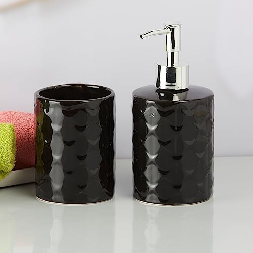 Kookee Ceramic Bathroom Set – Stylish 2 Piece Bath Accessories Kit with Soap Dispenser, Toothbrush Holder – Modern & Designer Decor for Home & Guest Bathrooms, Black (9721) - Image 4