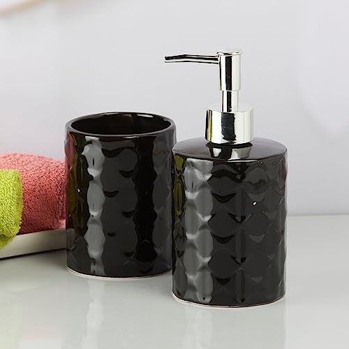 Kookee Ceramic Bathroom Set – Stylish 2 Piece Bath Accessories Kit with Soap Dispenser, Toothbrush Holder – Modern & Designer Decor for Home & Guest Bathrooms, Black (9721) - Image 2