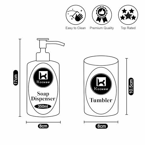 Kookee Ceramic Bathroom Set – Stylish 2 Piece Bath Accessories Kit with Soap Dispenser, Toothbrush Holder – Modern & Designer Decor for Home & Guest Bathrooms, Black (9721) - Image 5