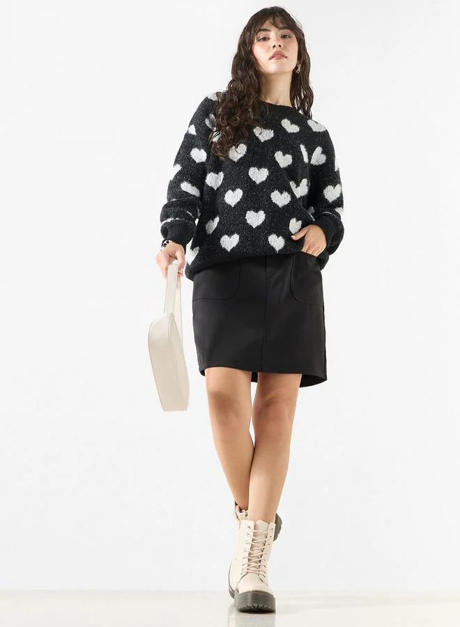 2Xtremz 2Xtremz Textured Sweater with Round Neck and Long Sleeves