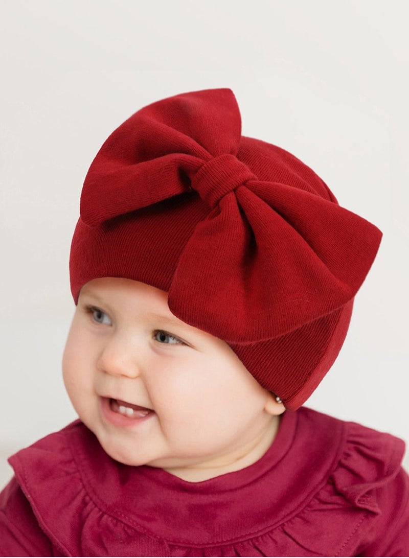 Newborn Bowtie Pullover Hat Dark Red  - Image 1