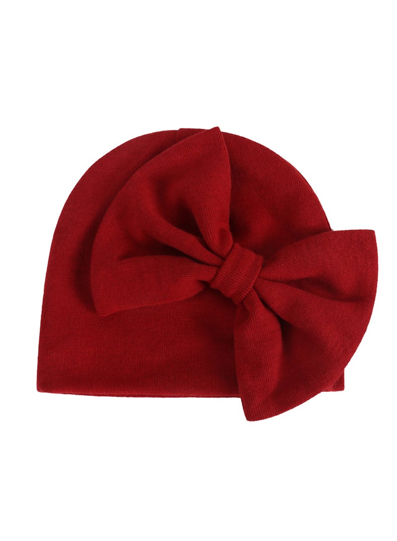 Newborn Bowtie Pullover Hat Dark Red  - Image 2