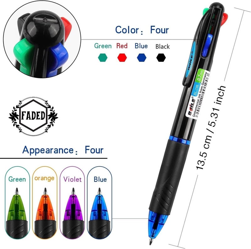 Faded 4-in-1 Multicolor Retractable Ballpoint Pens Pack | Smooth Writing 0.7mm Tip | Convenient Multi-Ink Pen Set for School, Office & Daily Use (Pack of 5) - Image 3