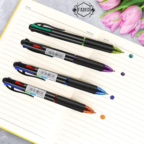 Faded 4-in-1 Multicolor Retractable Ballpoint Pens Pack | Smooth Writing 0.7mm Tip | Convenient Multi-Ink Pen Set for School, Office & Daily Use (Pack of 5) - Image 4