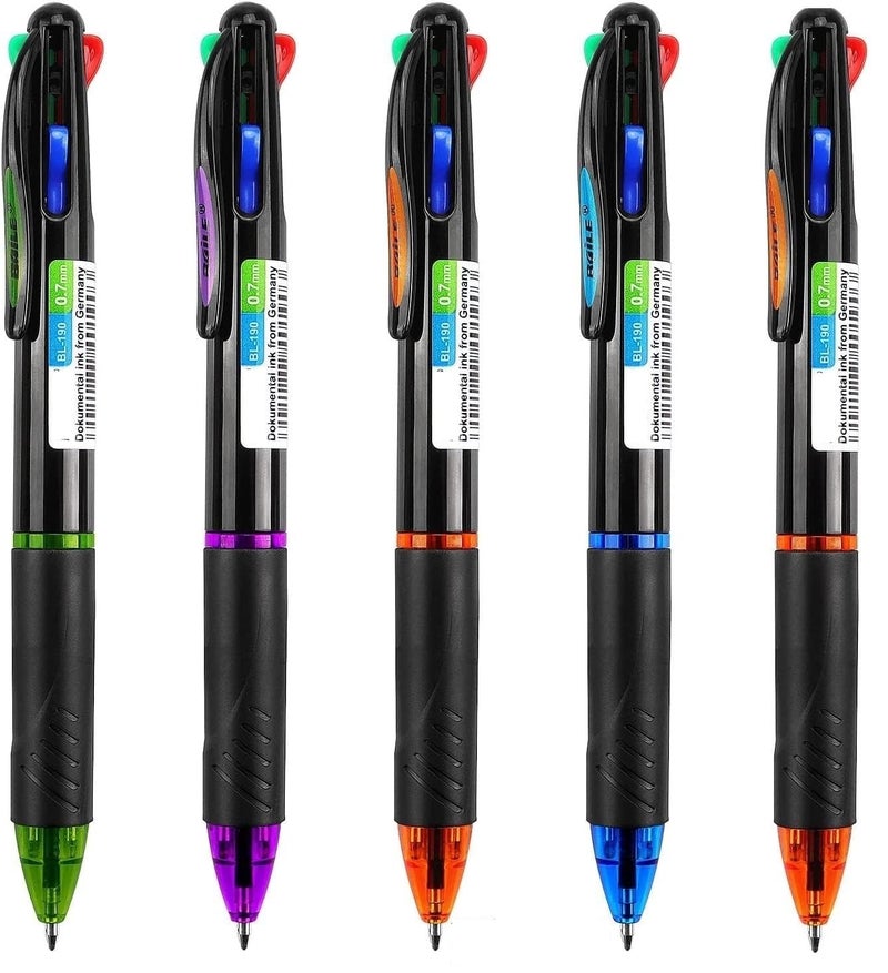 Faded 4-in-1 Multicolor Retractable Ballpoint Pens Pack | Smooth Writing 0.7mm Tip | Convenient Multi-Ink Pen Set for School, Office & Daily Use (Pack of 5) - Image 1