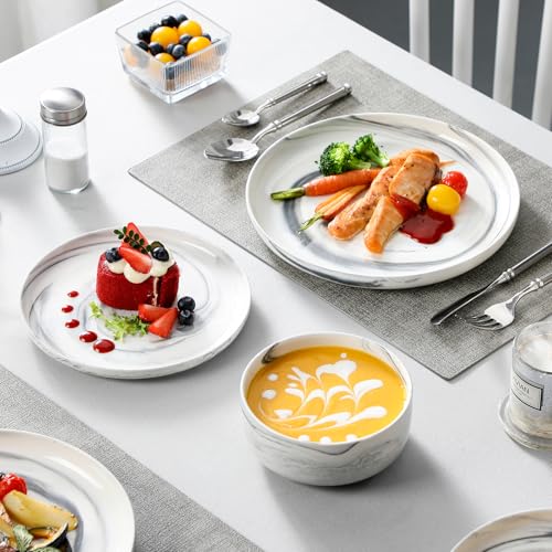 MALACASA Plates and Bowls Sets, 12 Pieces Porcelain Dinnerware Sets Dishware Sets Chip Resistant Ceramic Dish Set Dining Dinner Ware Service for 4, Marble Grey, Series LUNA - Image 5