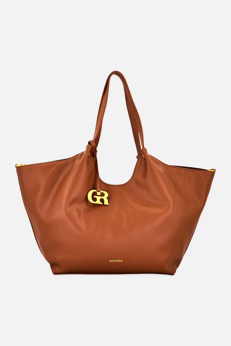 Gino Rossi Women Brand Logo Tote Bag, Brown - Image 1