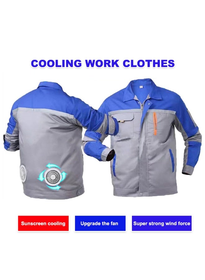 DubaiGallery Men's Summer Cooling Work Jacket with Dual Turbo Fans, USB Rechargeable Airflow System, Breathable Cotton Blend Fabric, Lightweight Industrial Safety Wear for Construction, Warehouse, Gardening, Factory, Workshop and Outdoor Activities - Image 2