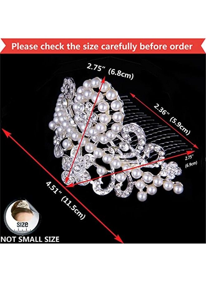 ROFIFY Pearls Crown Comb Tiara Audrey Hepburn Holly Golightly Hair Piece Costume Style Crystal Silver Plated Inspired By Breakfast At Tiffany'S - Image 4