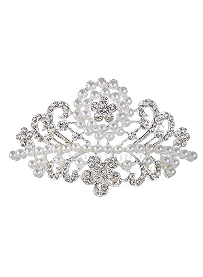 ROFIFY Pearls Crown Comb Tiara Audrey Hepburn Holly Golightly Hair Piece Costume Style Crystal Silver Plated Inspired By Breakfast At Tiffany'S - Image 3