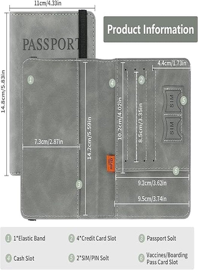 Kesrin Premium Passport Holder Cover Travel Wallet Organiser, Passport Case with PU Leather Travel Document Holder for Men & Women Travel Accessories (Grey & Brown) (Grey) - Image 3