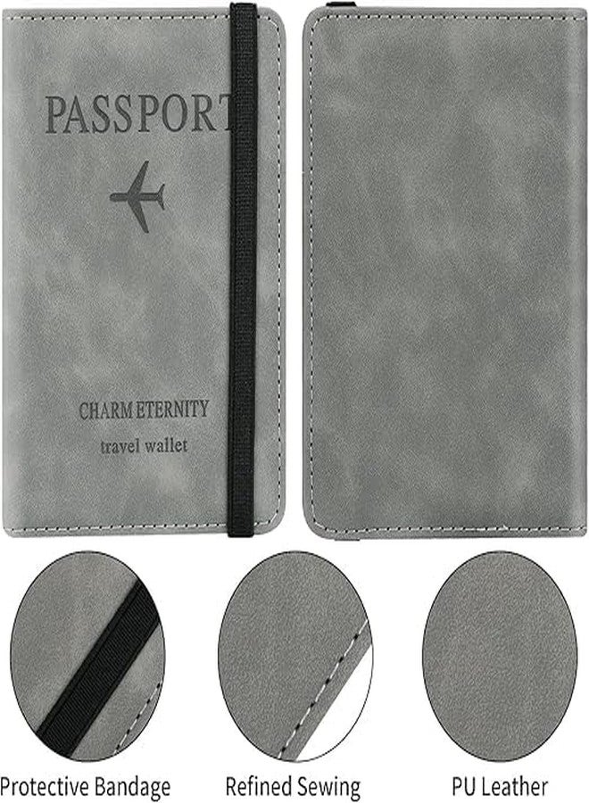 Kesrin Premium Passport Holder Cover Travel Wallet Organiser, Passport Case with PU Leather Travel Document Holder for Men & Women Travel Accessories (Grey & Brown) (Grey) - Image 4