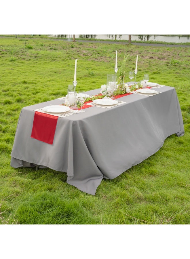 Restaurantware Table Tek 90 x 132 Inch Table Covers, 10 Rectangle Wedding Tablecloths - Washable, Wrinkle-Free, Gray Polyester Banquet Tablecloths, Hemmed, For Parties, Holidays, or Buffets  - Image 4