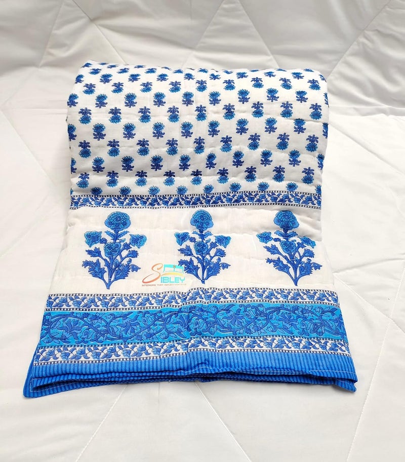 SIBLEY 210 TC Cotton Single Bed Jaipuri Razai Floral Print 55X85 Inche Blue - Image 5