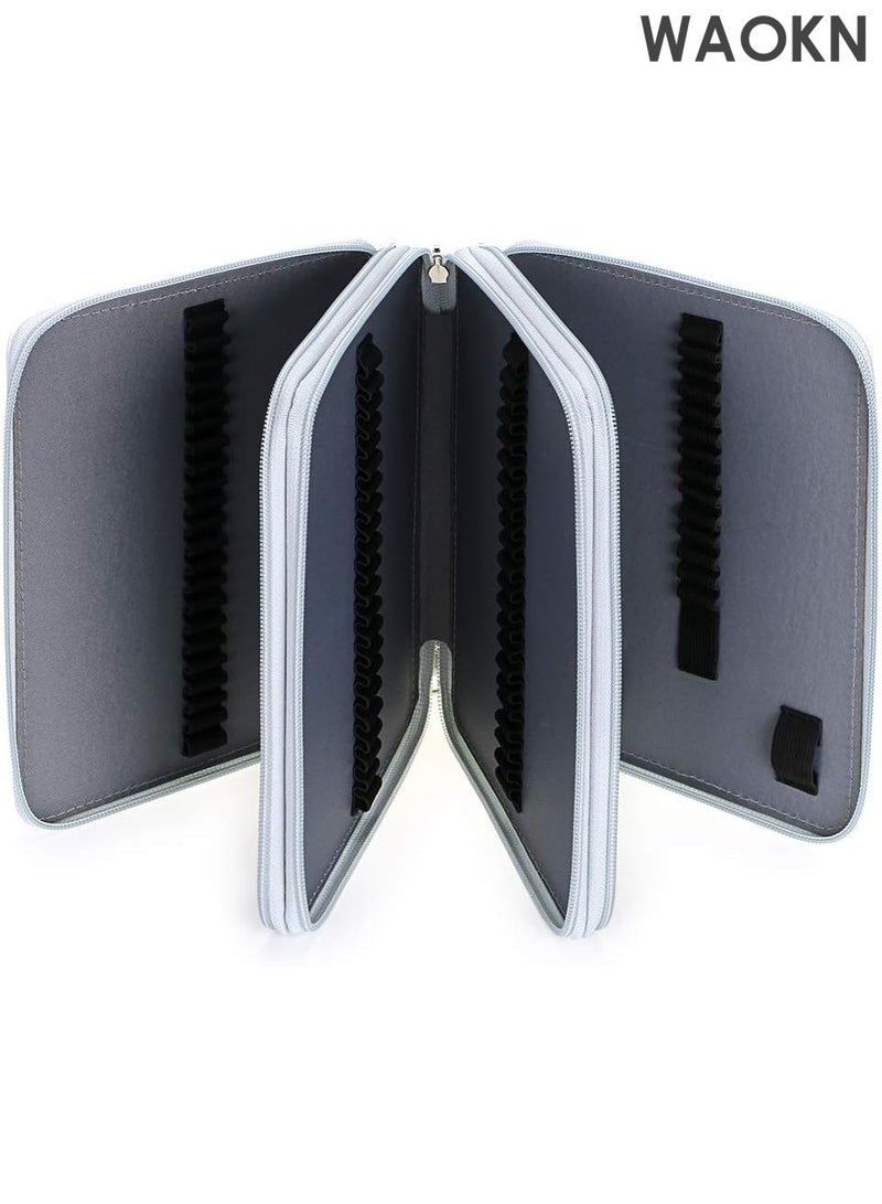 دبليو أيه أو كي أن حافظة أقلام فاخرة من الجلد الصناعي تحتوي على 120 فتحة - حامل أقلام فنان كبير جدًا مع حزام مقبض - صندوق منظم لأقلام الرصاص الملونة والعلامات وأقلام التلوين - تخزين محمول للأدوات المكتبية بتصميم رخامي للمدرسة/المكتب/السفر (رخام أبيض) - Image 3