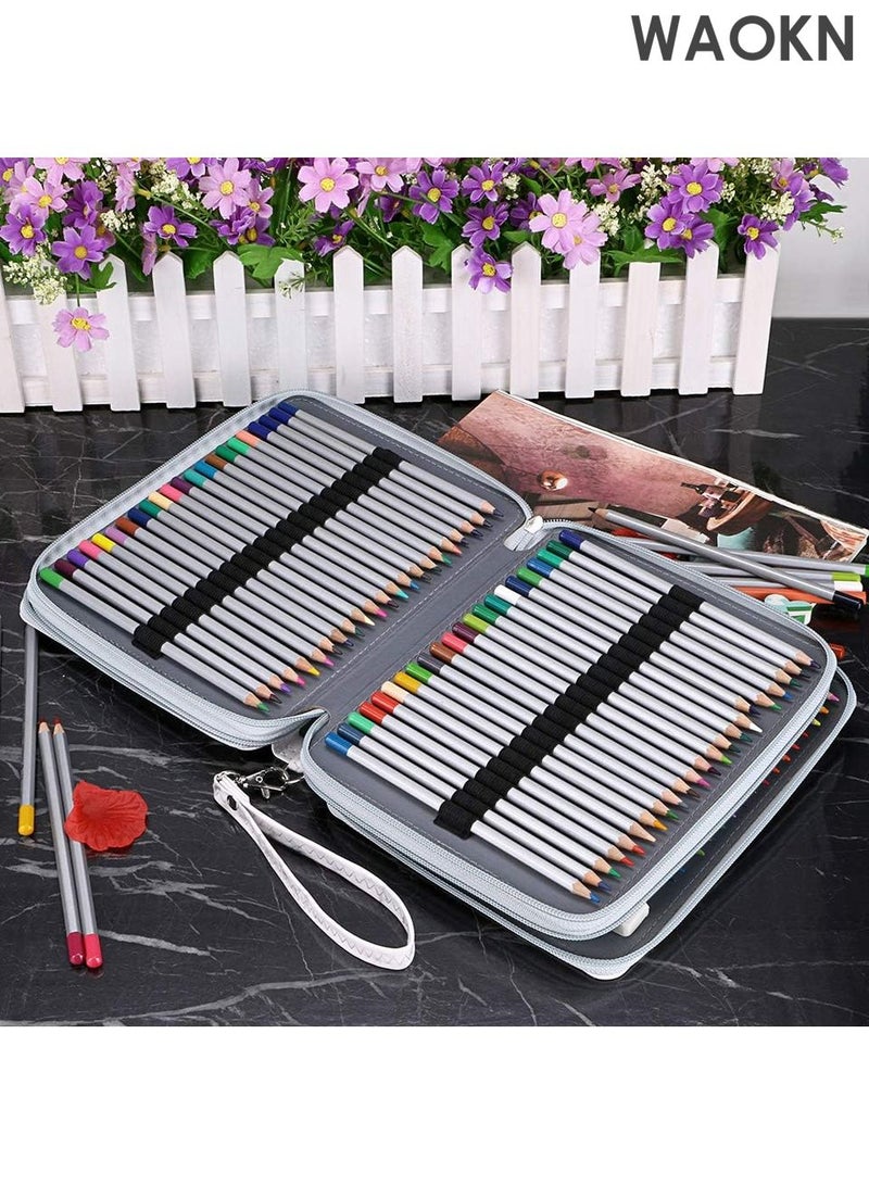 دبليو أيه أو كي أن حافظة أقلام فاخرة من الجلد الصناعي تحتوي على 120 فتحة - حامل أقلام فنان كبير جدًا مع حزام مقبض - صندوق منظم لأقلام الرصاص الملونة والعلامات وأقلام التلوين - تخزين محمول للأدوات المكتبية بتصميم رخامي للمدرسة/المكتب/السفر (رخام أبيض) - Image 4