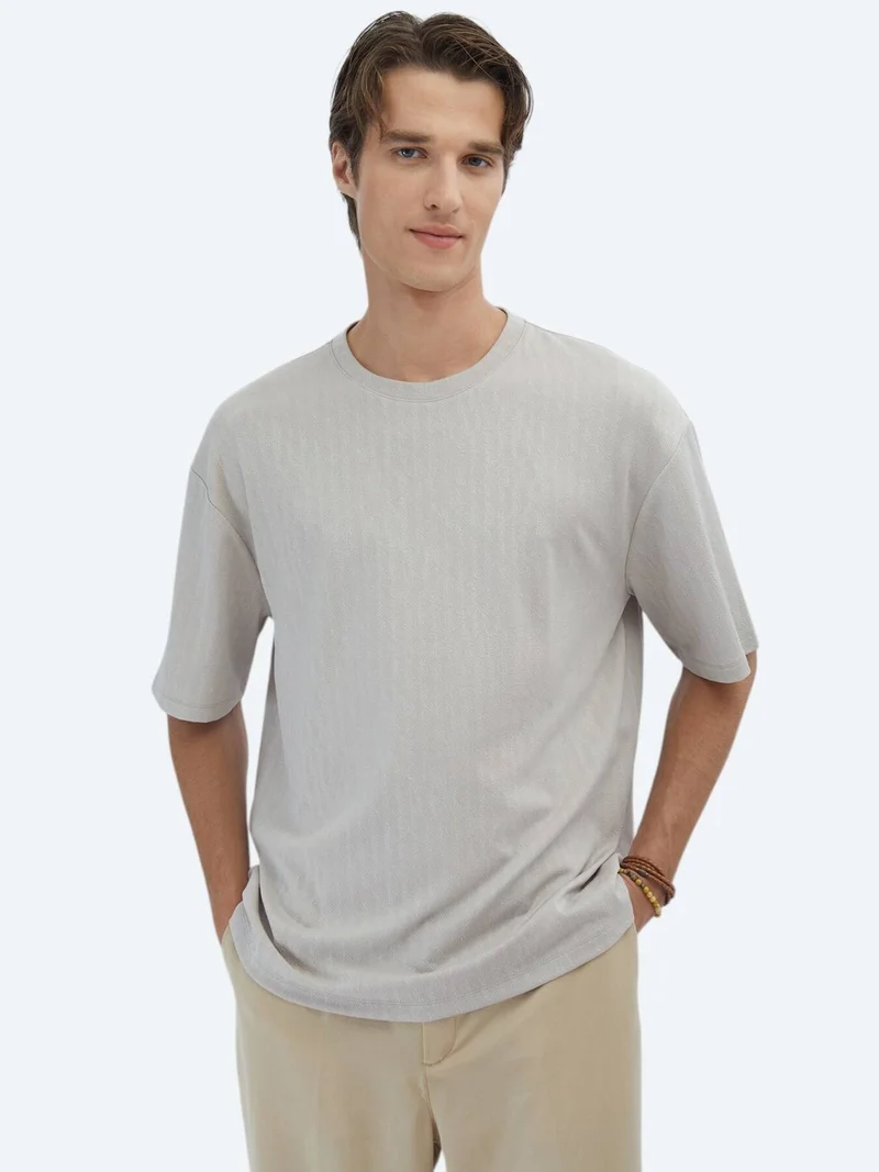 Kip Beige Patterned Crew Neck T-Shirt