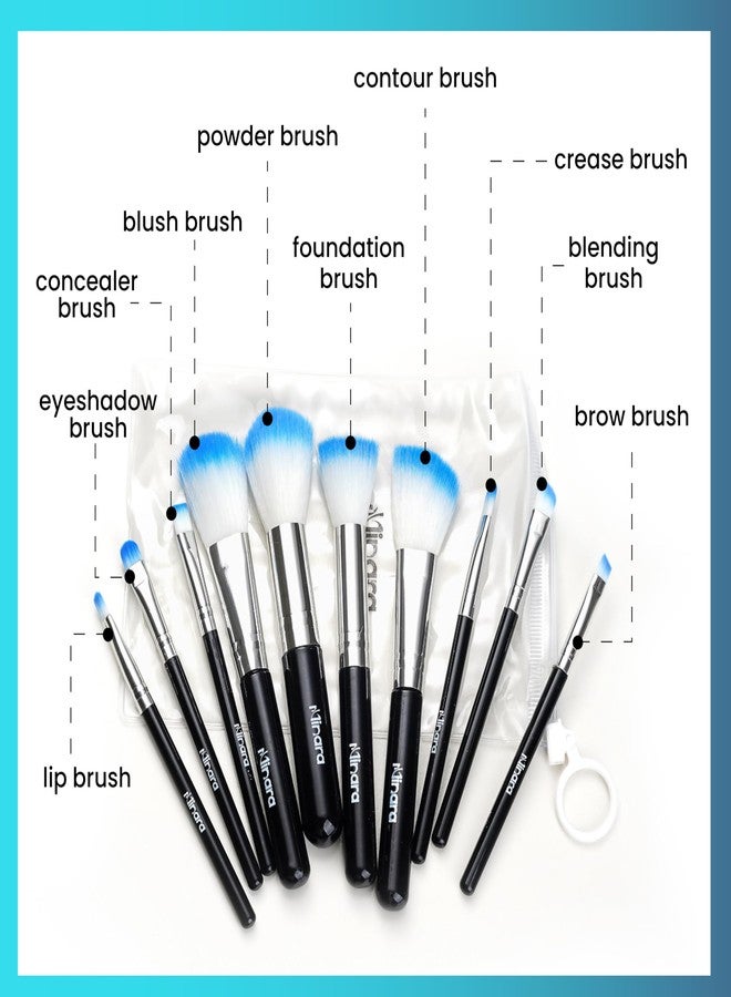 Minara Makeup Brush Set Of 10 With Easy To Carry Pouch (Black) | Travel Size Cosmetic Brushes Kit For Face Foundation Brush Eyeshadow With Storage | Makeup Pouch For Women | - Image 4