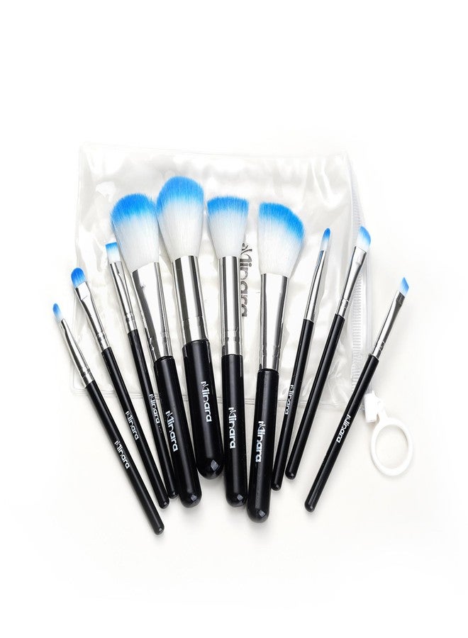 Minara Makeup Brush Set Of 10 With Easy To Carry Pouch (Black) | Travel Size Cosmetic Brushes Kit For Face Foundation Brush Eyeshadow With Storage | Makeup Pouch For Women | - Image 1