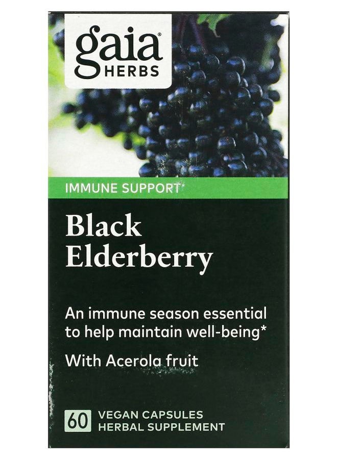 Gaia Herbs Black Elderberry with Acerola Fruit 60 Vegan Capsules 