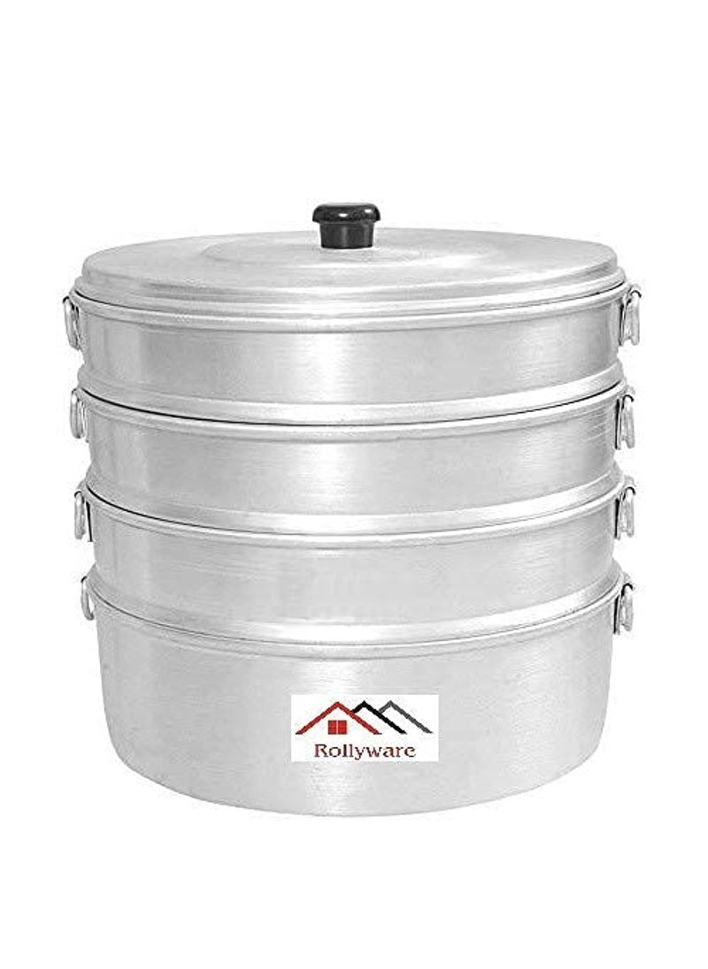 ROLLYWARE ROLLYWARE Premium Aluminium Momos Maker Steamer with Handles Durable 4 Tier Steamer for Cooking Suitable for Home Hotels Restaurant and Business No 10 Capacity 8 litres Silver  - Image 1
