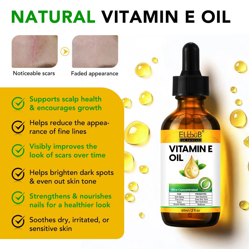 ELBBUB Premium Vitamin E Oil - Ultra Concentrated - Moisturizes, Improves Appearance of Scars & Stretch Marks, Skin Hydration - for Face, Body, Hair, and Nails - Image 5