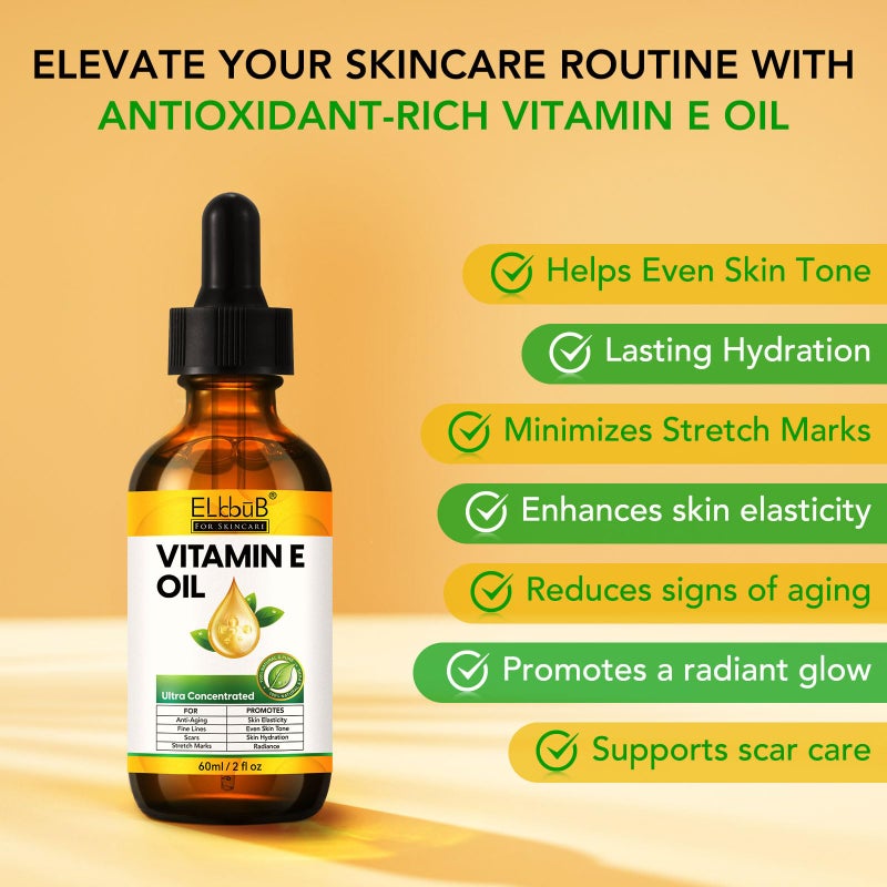 ELBBUB Premium Vitamin E Oil - Ultra Concentrated - Moisturizes, Improves Appearance of Scars & Stretch Marks, Skin Hydration - for Face, Body, Hair, and Nails - Image 3