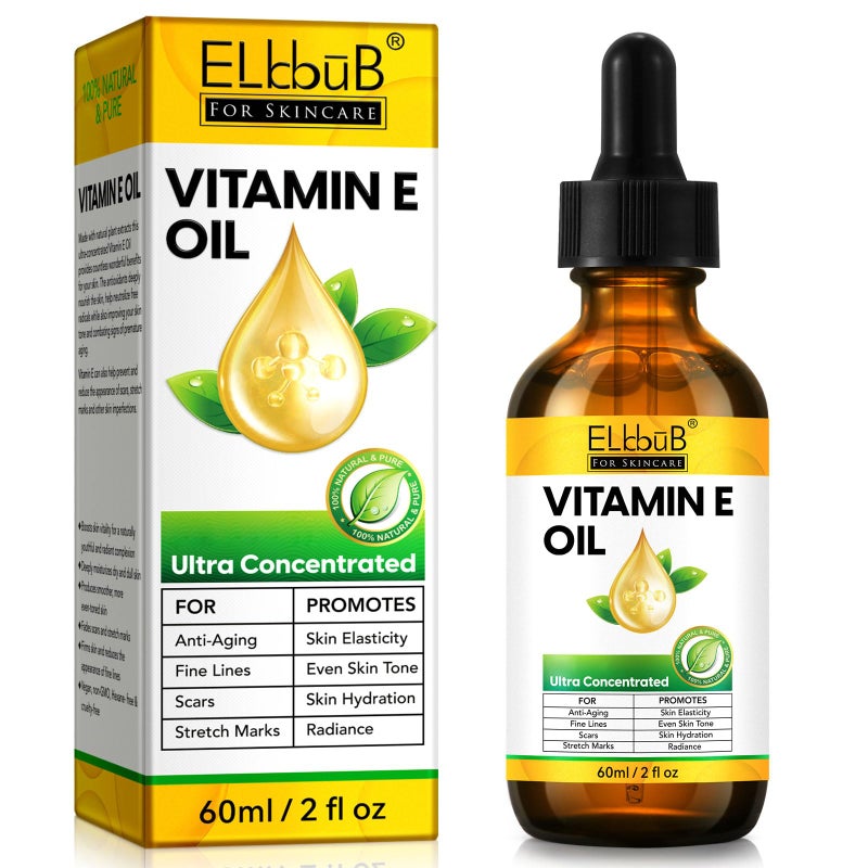 ELBBUB Premium Vitamin E Oil - Ultra Concentrated - Moisturizes, Improves Appearance of Scars & Stretch Marks, Skin Hydration - for Face, Body, Hair, and Nails - Image 1