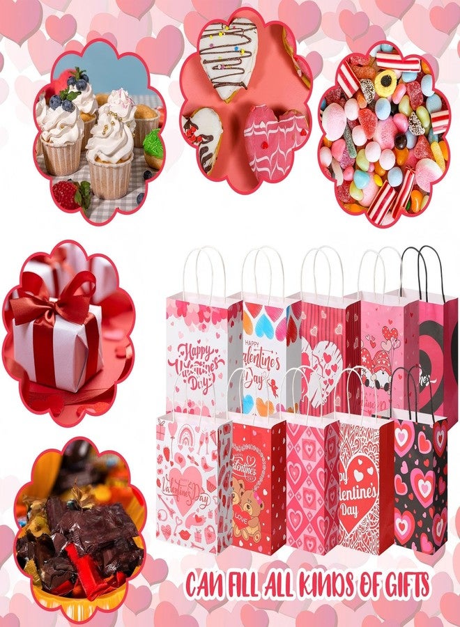 Chivertion 100 Pcs Valentine's Day Gift Bags Bulk 7 x 3 x 9 Valentines Goodie Bags with Handles Valentines Heart Love Paper Bags for Valentine Party Favors Exchange Novelty Gift Wrapping, 10 Styles - Image 5