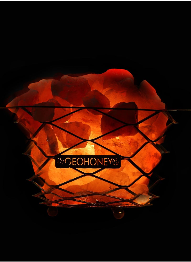 GEOHONEY - Geohoney - Himalayan Salt Lamp with Cross Iron Bars - Image 1