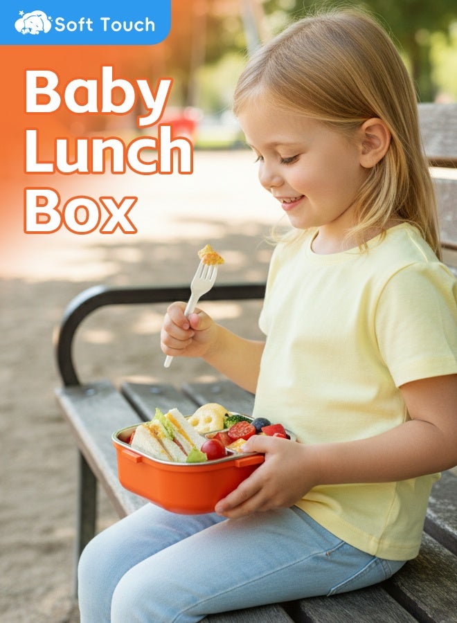 Soft Touch 650ml Stainless Steel Baby Lunch Box, Toddler Bento Box with Handle, Baby Food Container with Lid, Kids Snack Box with Sauce Cup and Spoon for School Travel Home (Red) - Image 2