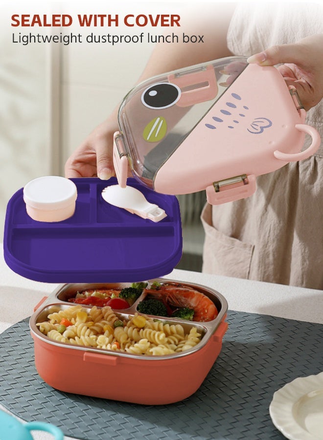 Soft Touch 650ml Stainless Steel Baby Lunch Box, Toddler Bento Box with Handle, Baby Food Container with Lid, Kids Snack Box with Sauce Cup and Spoon for School Travel Home (Red) - Image 3