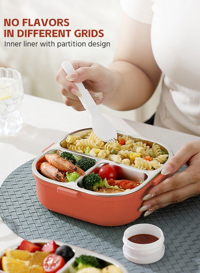 Soft Touch 650ml Stainless Steel Baby Lunch Box, Toddler Bento Box with Handle, Baby Food Container with Lid, Kids Snack Box with Sauce Cup and Spoon for School Travel Home (Red) - Image 4