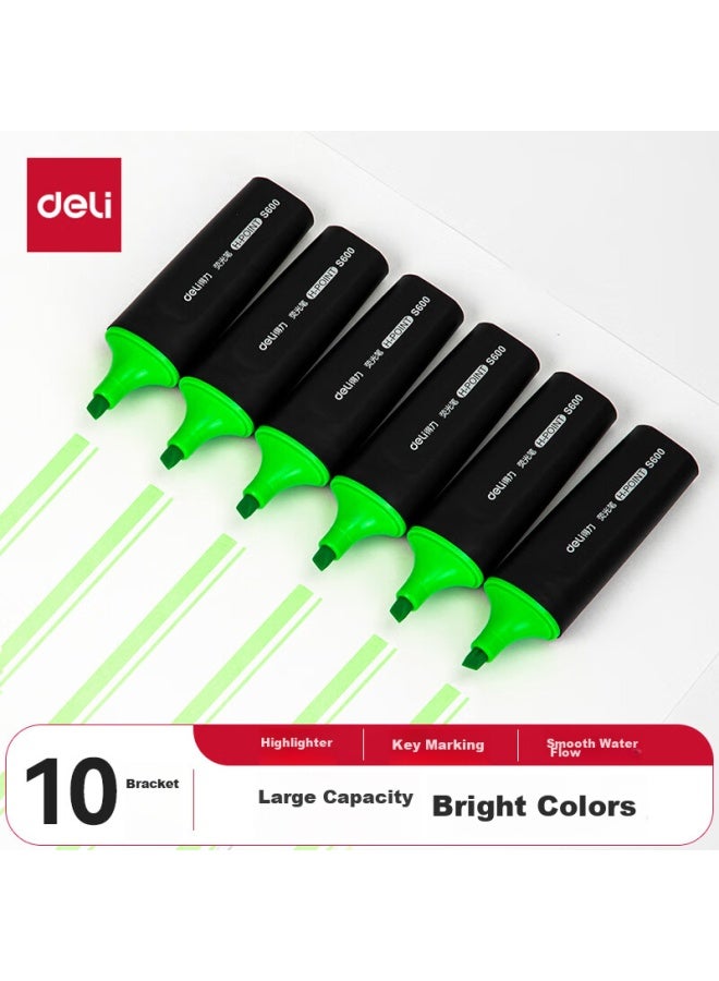 ديلي Deli Green قلم تمييز عالي الجودة للمراجعة للامتحانات، وتحديد النقاط الرئيسية، والحفظ، واللوجستيات، والمكتب، والاستخدام الطلابي، علامة مائية، مناسب للتدوين والرسم، 10 قطع S600 - Image 1