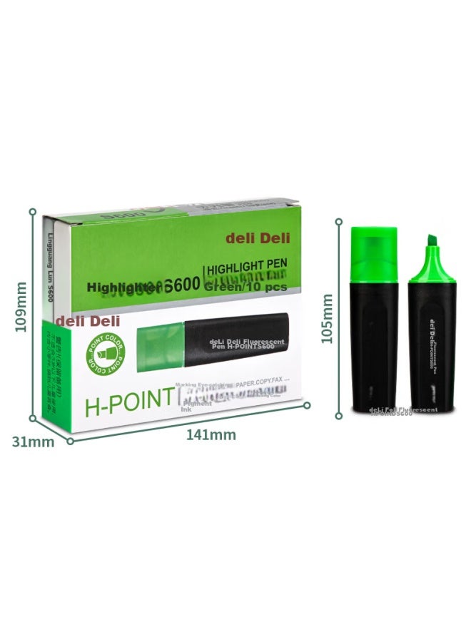 ديلي Deli Green قلم تمييز عالي الجودة للمراجعة للامتحانات، وتحديد النقاط الرئيسية، والحفظ، واللوجستيات، والمكتب، والاستخدام الطلابي، علامة مائية، مناسب للتدوين والرسم، 10 قطع S600 - Image 5