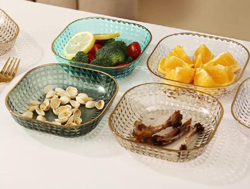 DCELLA Clear Glass Plates with Rack Stand Plate Organizer for Kitchen Dishes Multicolor Pack of 6 and 1 Stand - Image 2