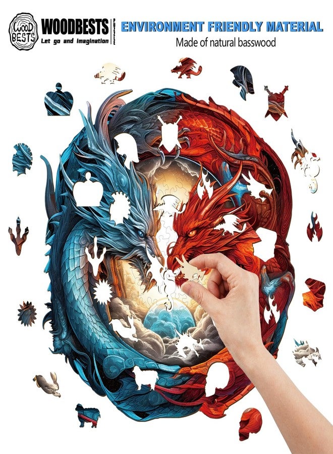 WOODBESTS Wooden Puzzle for Adults, Yin-Yang Dragon Puzzle (M, 200pcs, 11.3"x10.9") Beautiful Wooden Box, Wooden Jigsaw Puzzles Unique Shape, Birthday Gifts for Adults and Kids Family Game - Image 2