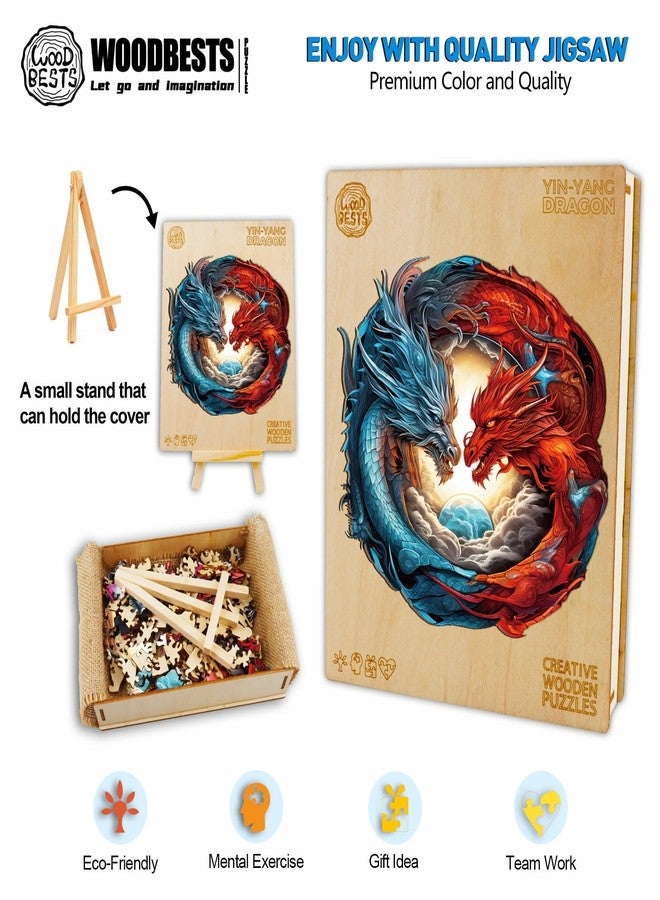WOODBESTS Wooden Puzzle for Adults, Yin-Yang Dragon Puzzle (M, 200pcs, 11.3"x10.9") Beautiful Wooden Box, Wooden Jigsaw Puzzles Unique Shape, Birthday Gifts for Adults and Kids Family Game - Image 3