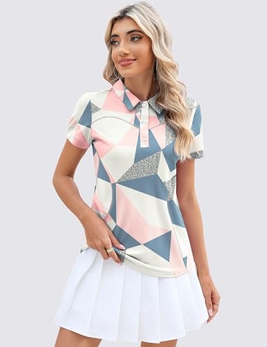 TFSDOD Women's Hawaiian Golf Shirts for Women Summer Quick Dry Moisture Wicking Cotton Polo Shirt Short Sleeve Collared Tee Floral Pink L - Image 5