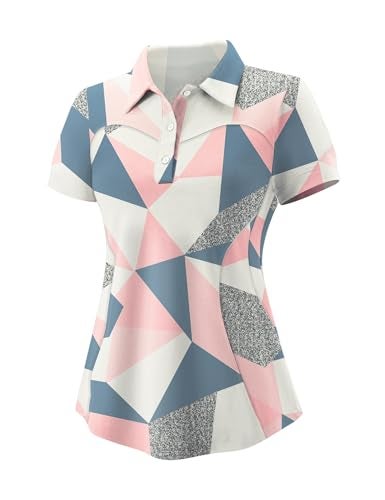 TFSDOD Women's Hawaiian Golf Shirts for Women Summer Quick Dry Moisture Wicking Cotton Polo Shirt Short Sleeve Collared Tee Floral Pink L - Image 2
