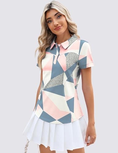 TFSDOD Women's Hawaiian Golf Shirts for Women Summer Quick Dry Moisture Wicking Cotton Polo Shirt Short Sleeve Collared Tee Floral Pink L - Image 4