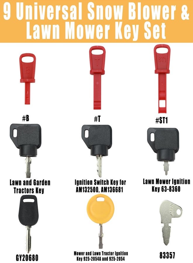MANUTEX Snow Blower Keys Lawn Mower Keys 9 Pcs for Cub Cadet MTD Honda John Deere Husqvarna Toro Briggs & Stratton Tecumseh Snapper Scag Craftsman Kubota Troy-Bilt Craftsman Murray Indak Dixie Chopper Snoopy - Image 2