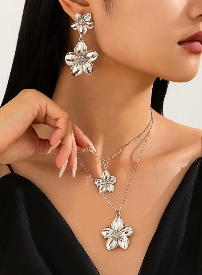 Take Two Take Two Flower Pendant Necklace and Earrings Jewelry Set