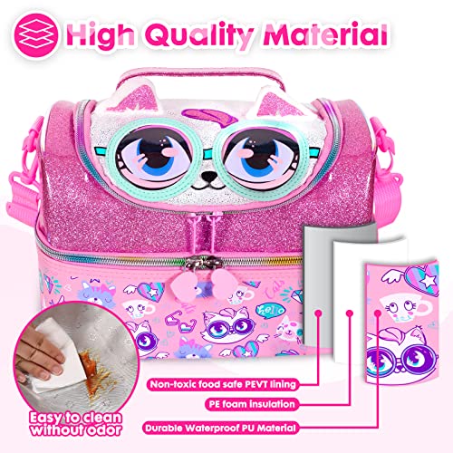 YOYTOO Kids Double Decker Cooler Insulated Lunch Bag, Back to School Large Meal Tote for Boys, Girls, Men, Women, with Adjustable Strap, Cat - Image 3